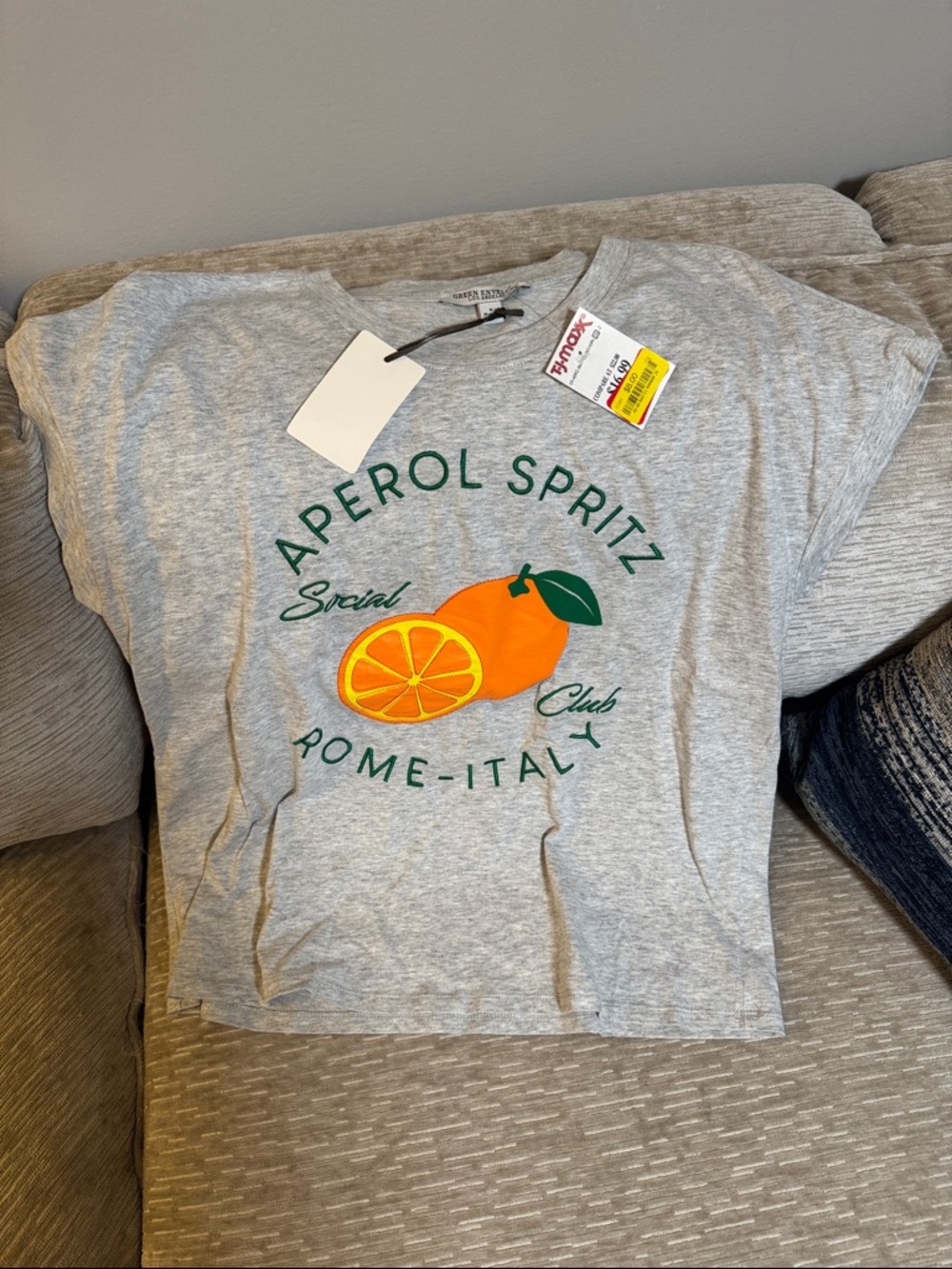 Green Envelope Gray Tee with Orange & Green Graphic